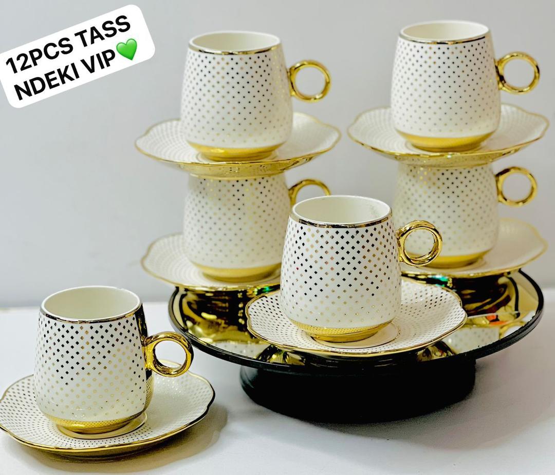 Vaisselle Ensemble service petit déjeuner blanc doré 12pcs