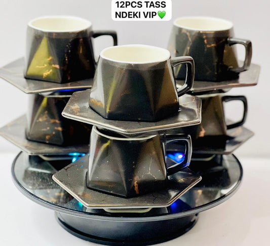 Vaisselle Ensemble service petit déjeuner noir doré 12pcs.jpeg